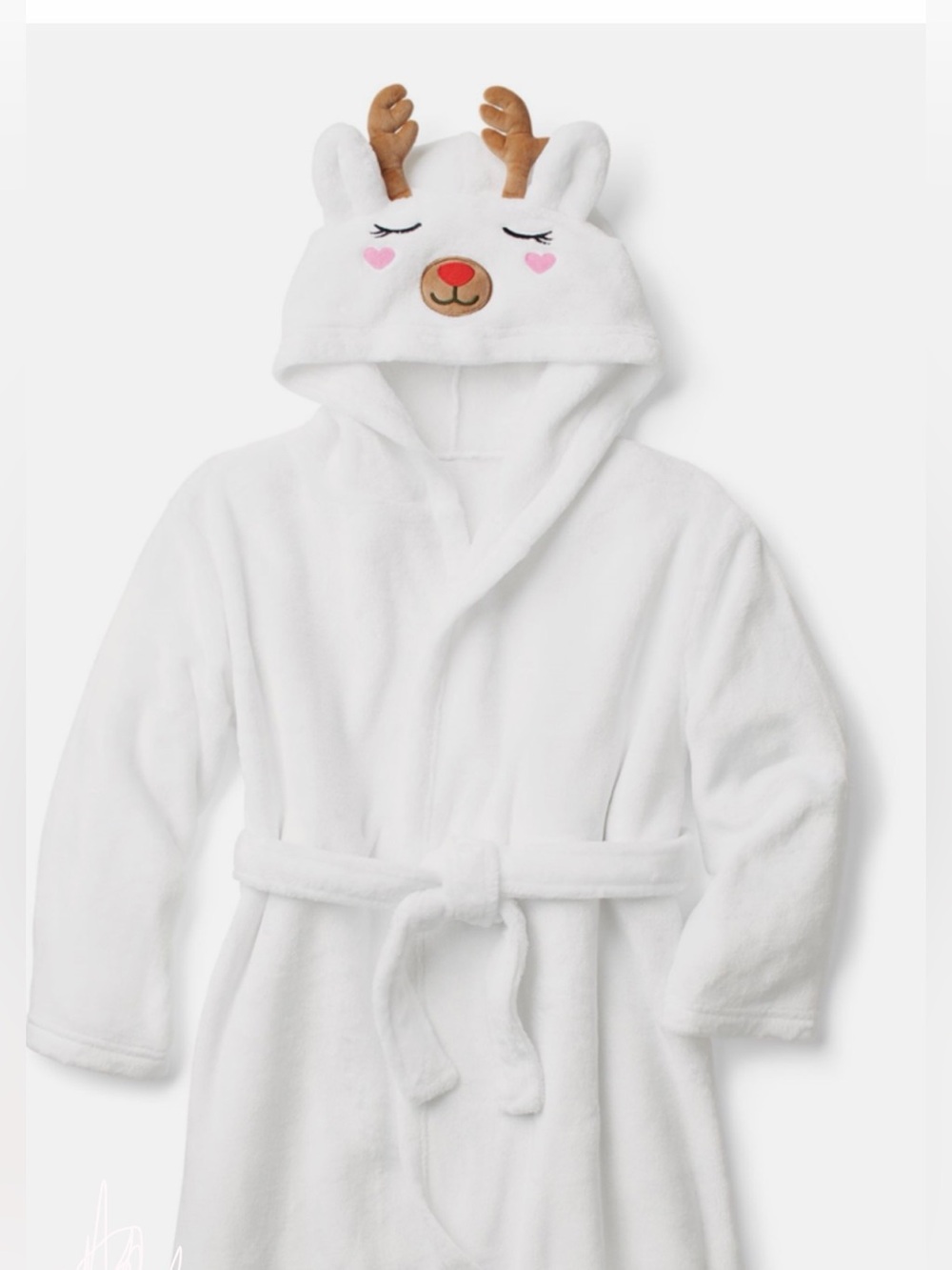American Girl White Plush Reindeer Hooded Robe with Belt